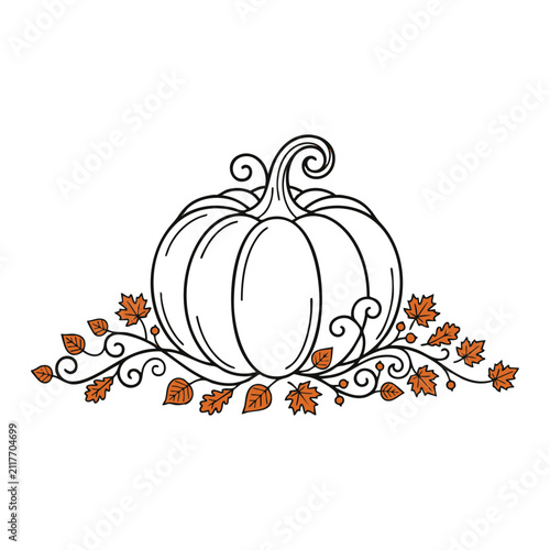 Elegant Pumpkin Outline with Autumn Leaves
