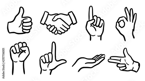 Canvastavla Set of black hand gesture line icons