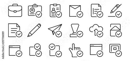 фотографія Apply icon set, submit form and approval symbols in bold vector style for user interface, workflow, and digital service design