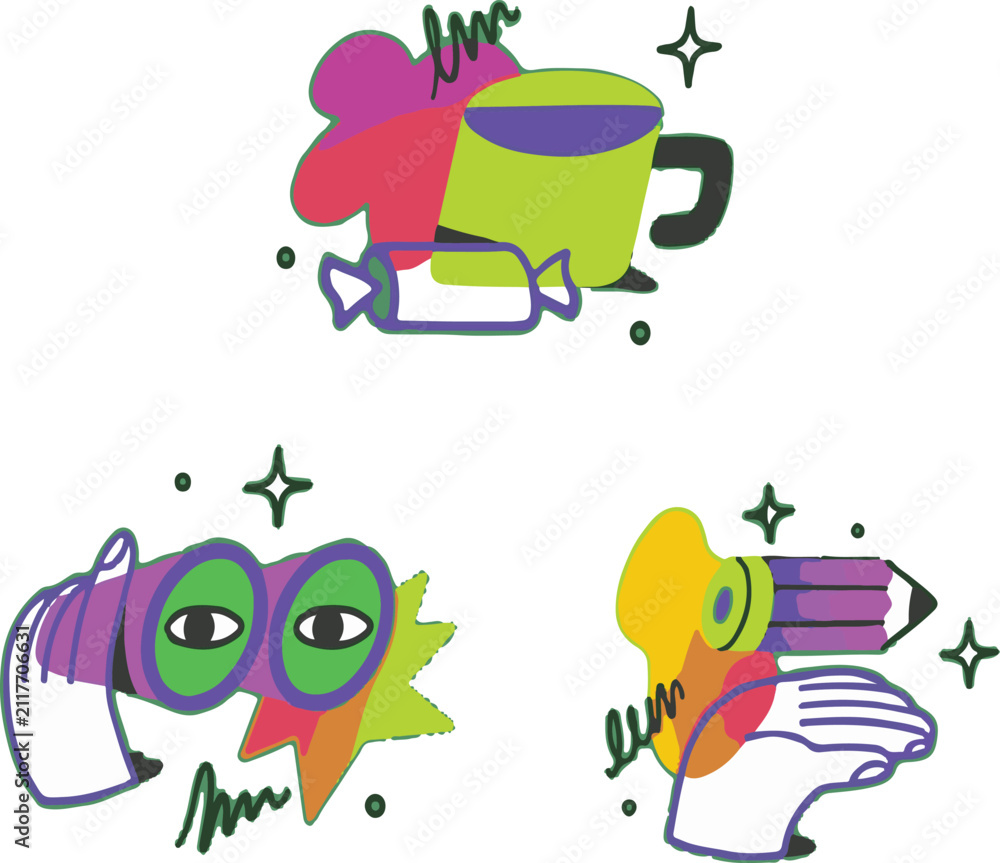 Obraz premium Abstract Colorful Creative Objects Flat Vector Illustration Collection