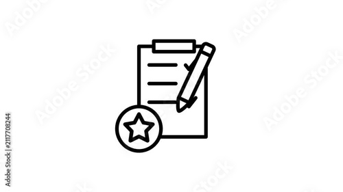 Event list animated icon. Checklist with star animation for planning, review, quality, survey, evaluation, inspection, inspecting, report, test, business, management. Motion graphics video