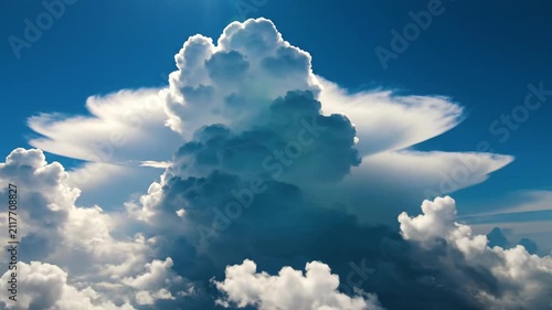 Majestic cumulus cloud formation with flat top in blue sky