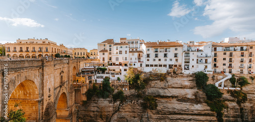 Puente Nuevo bridge connecting the historic town of Ronda, Andalucia, Spain, built into a dramatic cliffside overlooking the El Tajo gorge