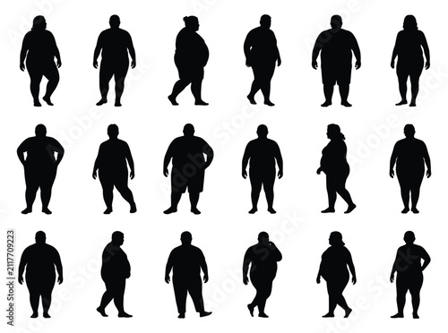 Overweight Individuals Vector Set with Natural Standing and Walking Poses.