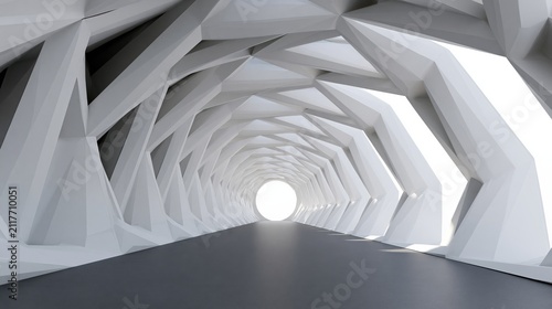 Faceted white tunnel background for digital transformation campaigns and future business presentations