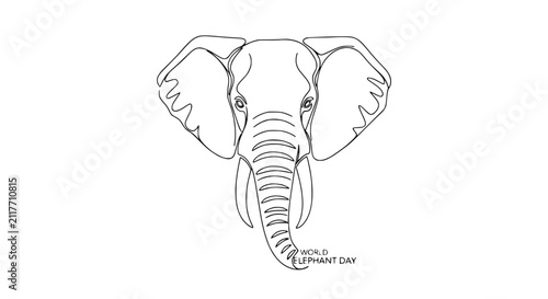 Obraz na plátně Minimalist Elephant Head Line Art, World Elephant Day Celebration, Single Line D