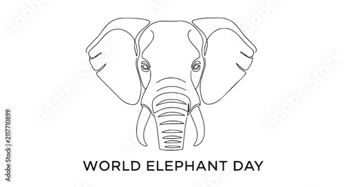 Quadro su tela Elephant Face Line Art, World Elephant Day Celebration