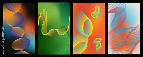 Set of four modern abstract posters featuring vibrant gradients and fluid organic shapes for contemporary graphic design projects