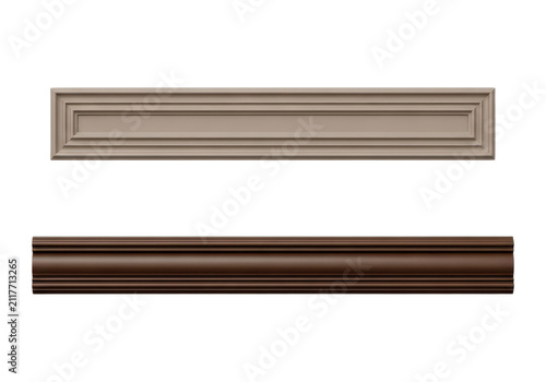 Set of two decorative wooden molding strips isolated on transparent background