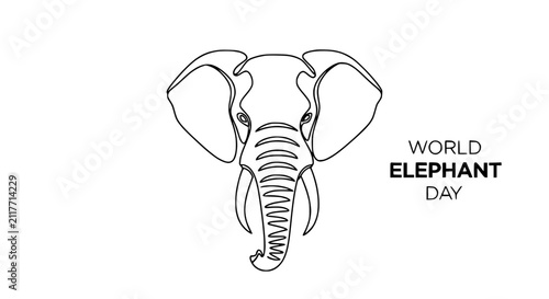 Konstfotografi World Elephant Day single line drawing, minimalist elephant head illustration, c