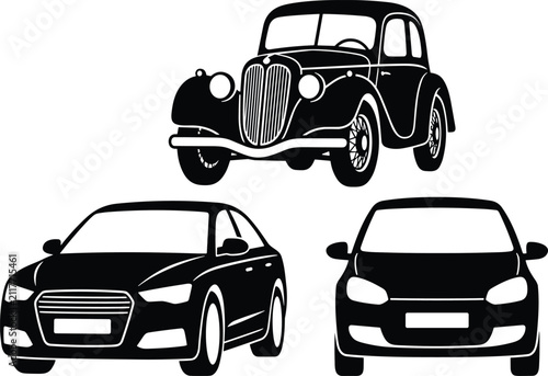 Classic Vintage and Modern Black Car Silhouette Vectors Isolated on White Background for Transportation Design
