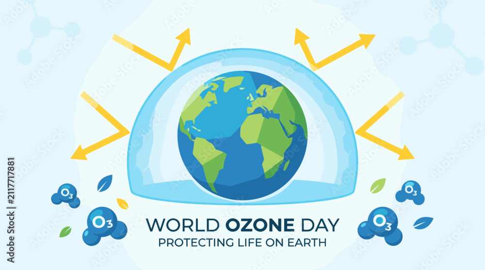 Naklejka premium Earth protected by shield for World Ozone Day illustration.