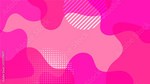 Vibrant Pink Abstract Fluid Wave Vector Background, Modern Curved Liquid Shapes Frame with Halftone and Stripe Elements 