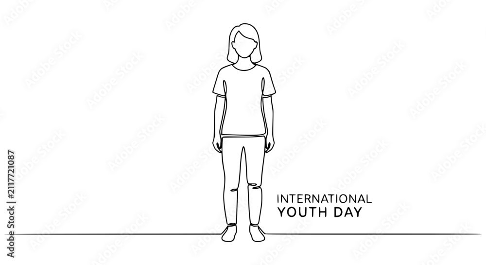 Fototapeta premium International Youth Day: Minimalist Line Art of a Young Person Standing