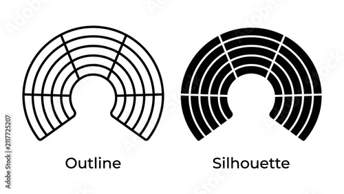 Canvastavla Concentric Sector Grids: Two graphic representations of a semicircular grid, one as a clean outline and the other as a solid silhouette, ideal for data visualization or design elements