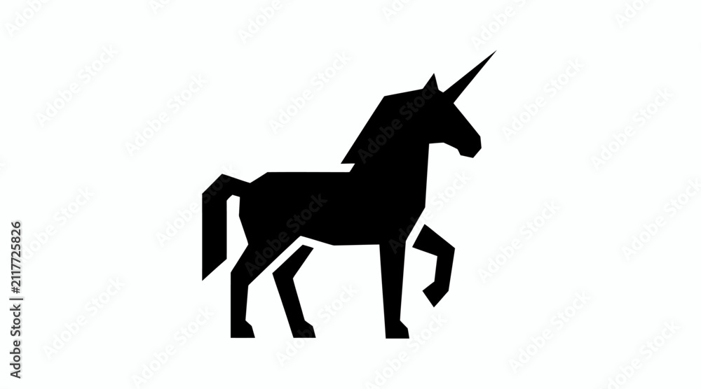 Fototapeta premium Black unicorn silhouette fantasy icon.
