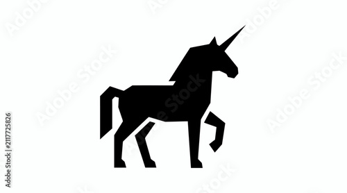 Cuadro en lienzo Black unicorn silhouette fantasy icon.