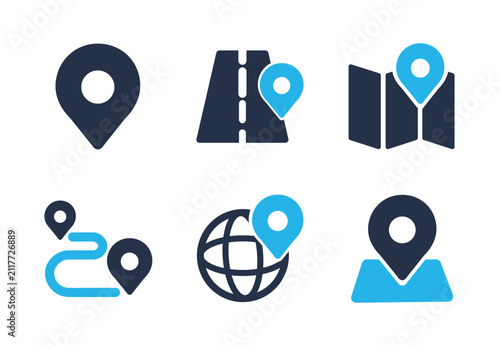 Quadro su tela Set of map pointers with markers, Pin map glyph solid icons