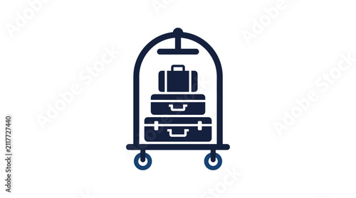 Canvastavla Hotel Luggage Cart with Stacked Suitcases Vector Icon