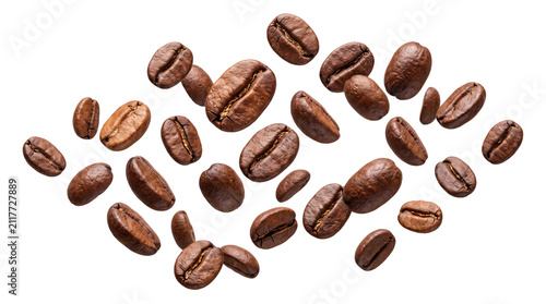 Принти на полотні Assortment of roasted coffee beans floating png isolated on transparent backgrou