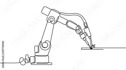 Continuous line drawing of an industrial robotic welding arm