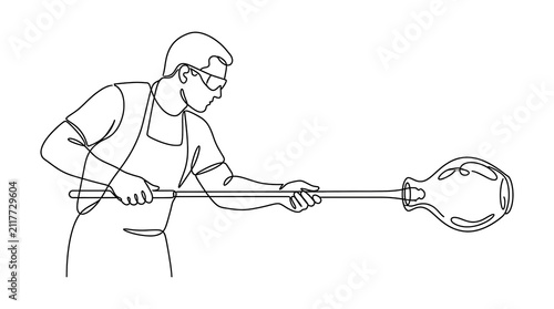 Canvastavla Glassblower shaping molten glass continuous line art drawing