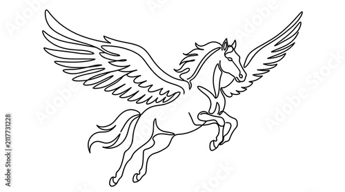 Minimalist flying Pegasus winged horse continuous line art drawing