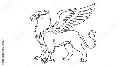 Foto Minimalist One Line Drawing of a Griffin Mythical Creature
