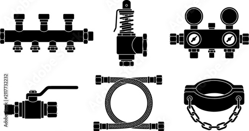 Cuadro en lienzo Plumbing and Gas Pipeline Equipment Vector Icon Set Featuring Manifold Pressure