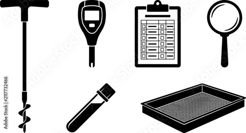Quadro su tela Soil Testing and Agriculture Laboratory Equipment Vector Icon Set Featuring Soil