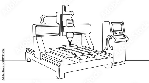 Single Line Drawing of Industrial CNC Router and Milling Machine