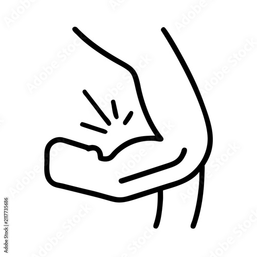Human arm suffering from pain, line art icon, vector stock illustration.