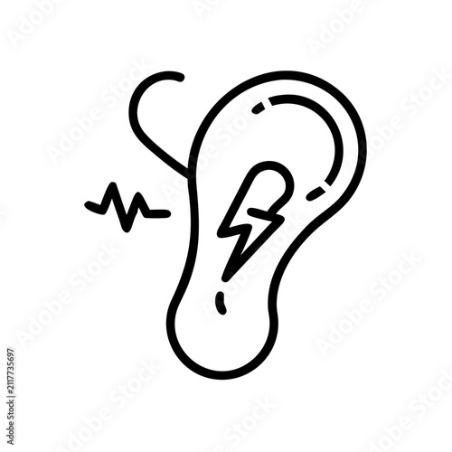 Human ear suffering from pain, line art icon, vector stock illustration.