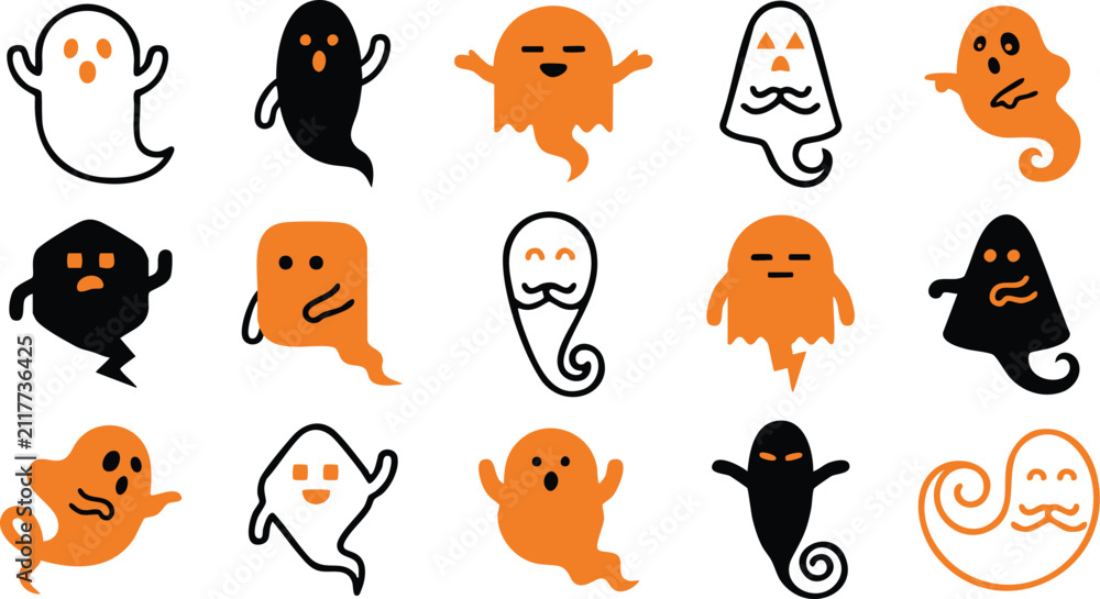 Obraz premium Halloween Ghosts Illustration Set for Seasonal Marketing and Design