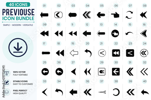 Previous Icon Bundle Collection  Back, Left Arrow and Navigation Vector Icons SetPrevious Icon Bundle Collection  Back, Left Arrow and Navigation Vector Icons Set