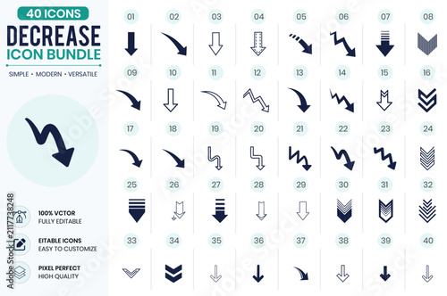 Decrease Icon Bundle Collection  Down Arrow, Decline and Negative Trend Vector Icons SetDecrease Icon Bundle Collection  Down Arrow, Decline and Negative Trend Vector Icons Set