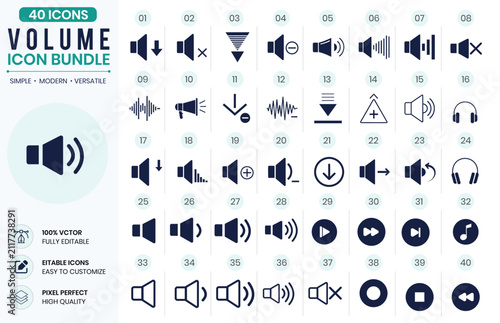 Volume Icon Bundle Collection  Audio, Sound Control and Speaker Vector Icons SetVolume Icon Bundle Collection  Audio, Sound Control and Speaker Vector Icons Set