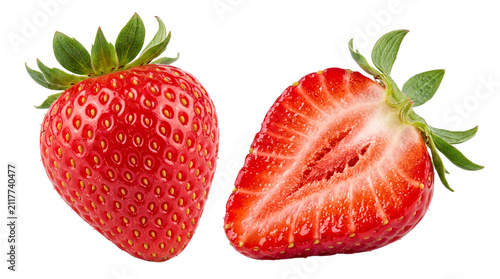 Bild auf Leinwand Whole strawberry and half strawberry isolated png isolated on transparent backgr