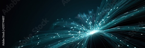 Bright AI Node Connecting Glowing Streams to Abstract Destinations in a Deep Navy Void With Cinematic Depth