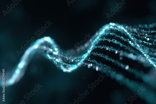Luminous Waveform Bending Through an AI Core and Splitting Into Channels in Deep Navy Space