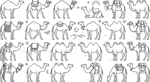 фотографія Hand Drawn Camel Vector Icon Set Featuring Dromedary and Bactrian Camels with De