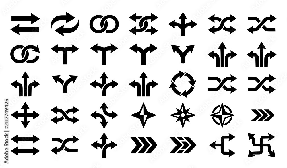 Fototapeta premium Creative two way three way arrow silhouette vector icon design