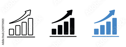 Cuadro en lienzo Chart growth icon, rising bar graph, business growth, positive trend, analytics, statistics, revenue increase, profit, market performance, editable vector, isolated on transparent background