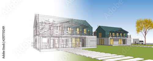  traditional house 3D illustration sketch 