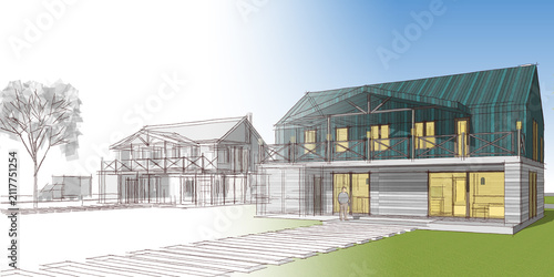  traditional house 3D illustration sketch 