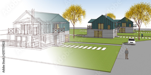  traditional house 3D illustration sketch 