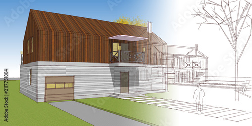  traditional house 3D illustration sketch 