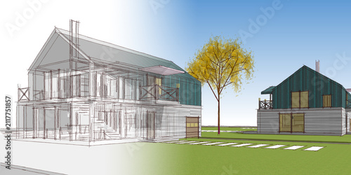  traditional house 3D illustration sketch 