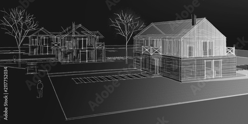  traditional house 3D illustration sketch 