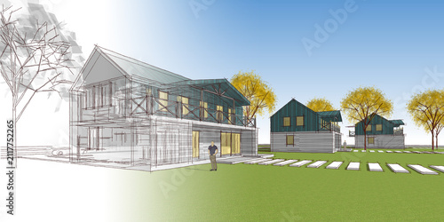  traditional house 3D illustration sketch 
